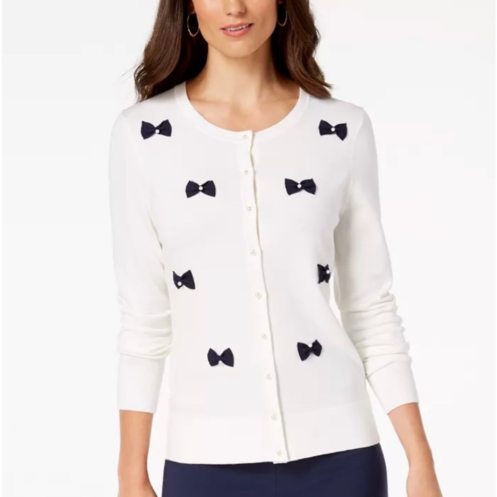 CHARTER CLUB  Pearls & Bows Cardigan M White
